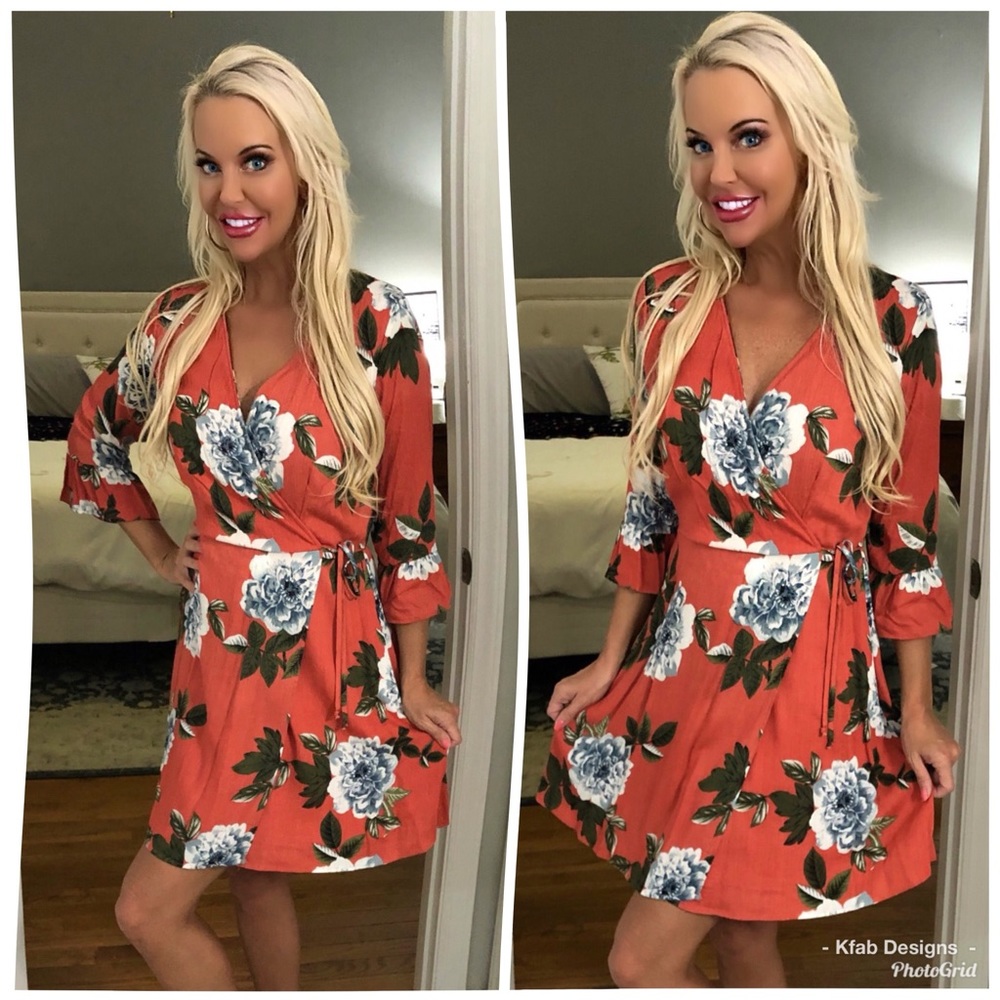 🥰LAST 1! Floral Ruffle Sleeve Wrap Dress! - Picture 3 of 3